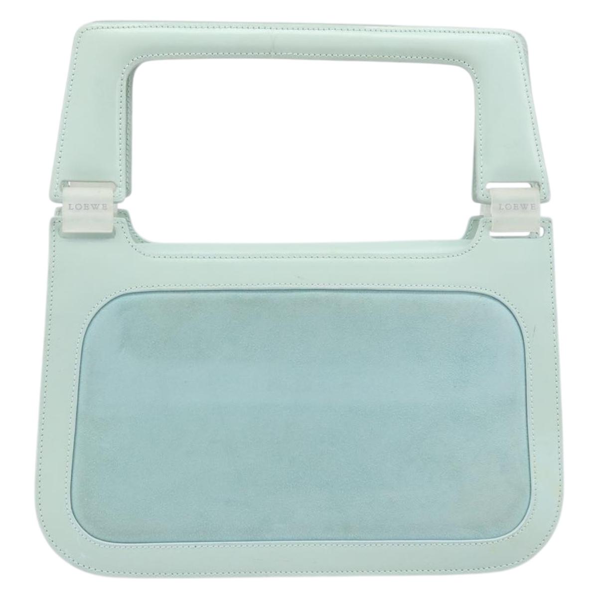 LOEWE Hand Bag Suede Baby Blue Gold Auth YKZ454