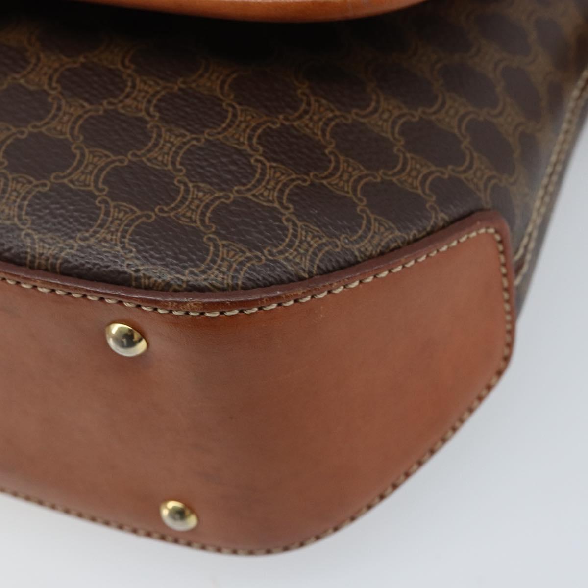 CELINE Macadam Canvas Shoulder Bag PVC Leather Brown Gold Auth YKZ455A