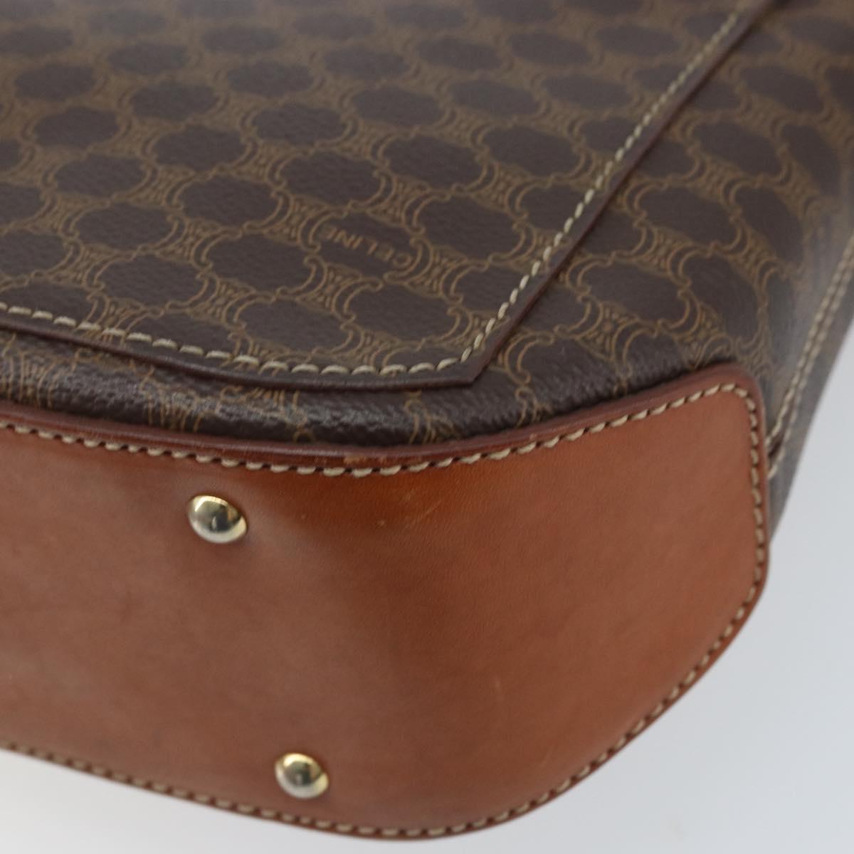 CELINE Macadam Canvas Shoulder Bag PVC Leather Brown Gold Auth YKZ455A