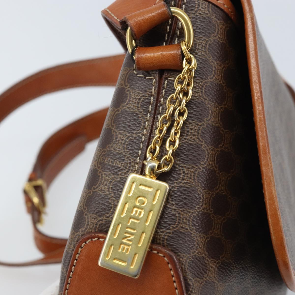 CELINE Macadam Canvas Shoulder Bag PVC Leather Brown Gold Auth YKZ455A