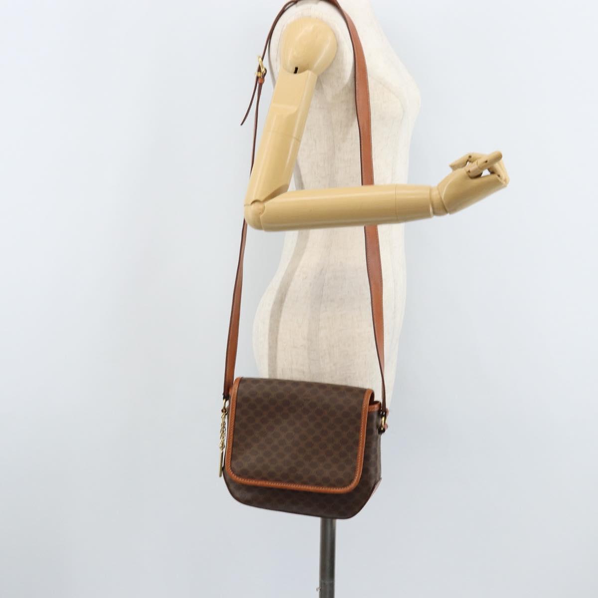 CELINE Macadam Canvas Shoulder Bag PVC Leather Brown Gold Auth YKZ455A