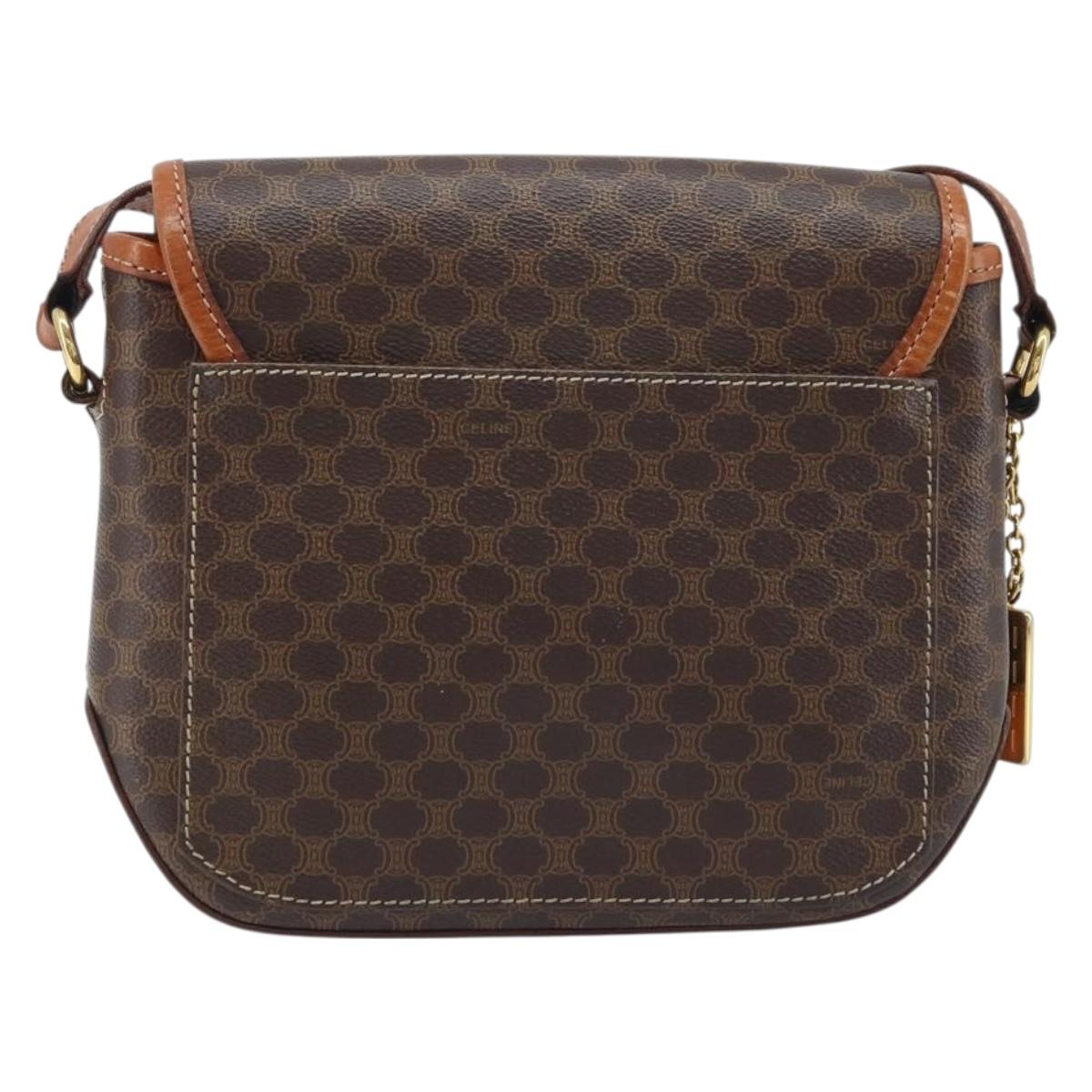 CELINE Macadam Canvas Shoulder Bag PVC Leather Brown Gold Auth YKZ455A
