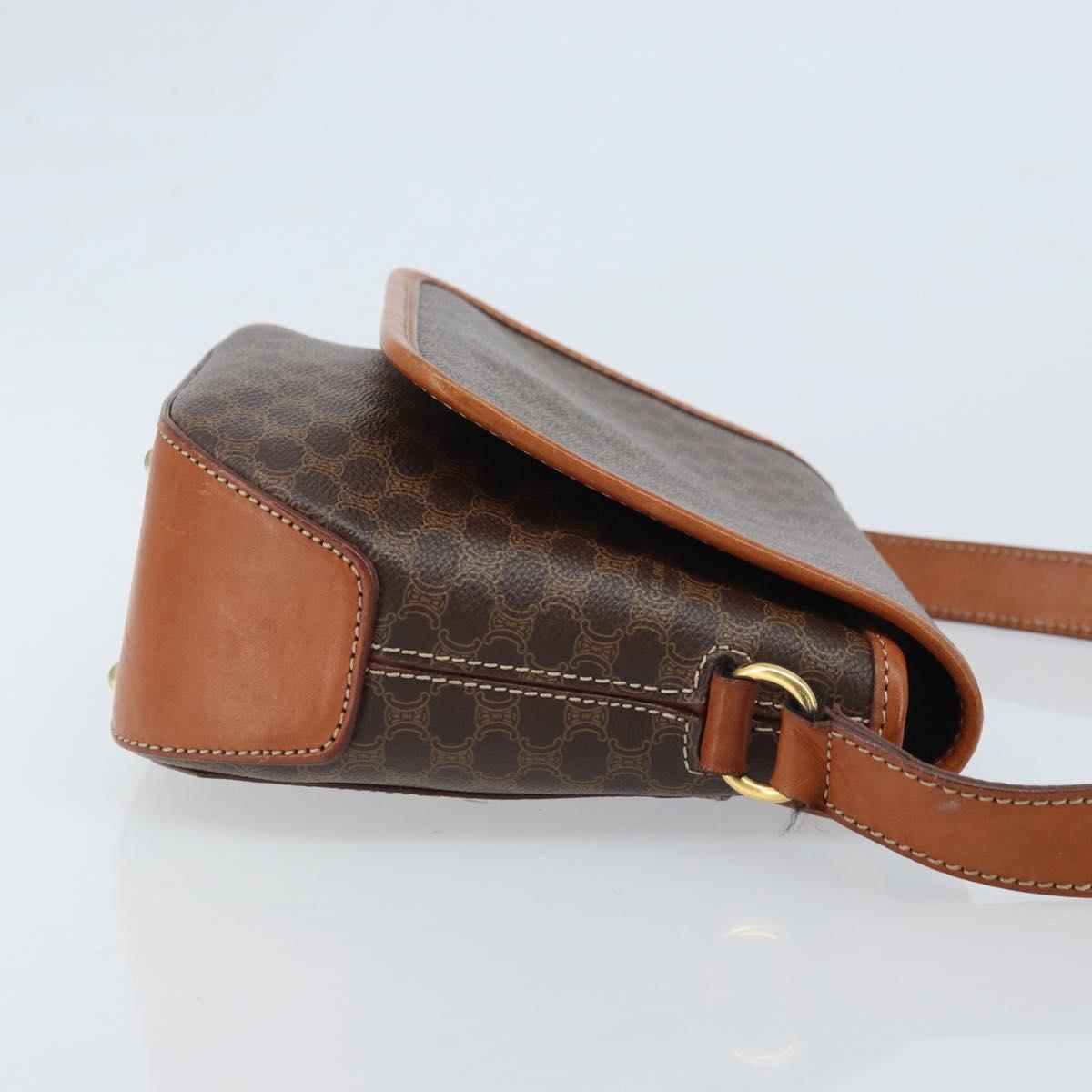 CELINE Macadam Canvas Shoulder Bag PVC Leather Brown Gold Auth YKZ455A