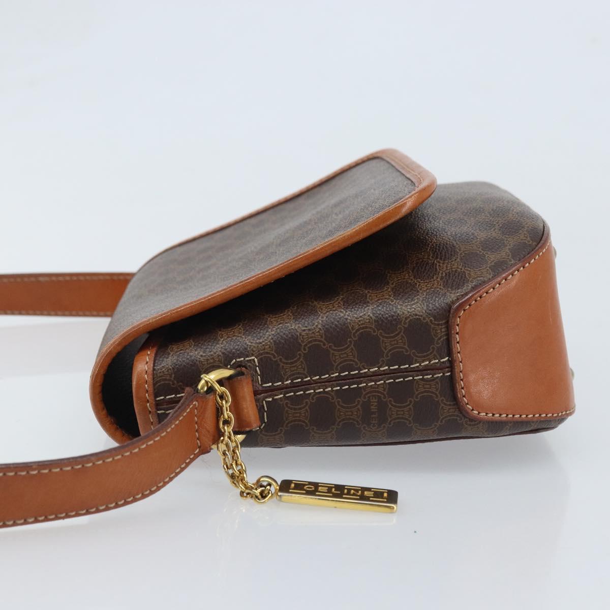 CELINE Macadam Canvas Shoulder Bag PVC Leather Brown Gold Auth YKZ455A