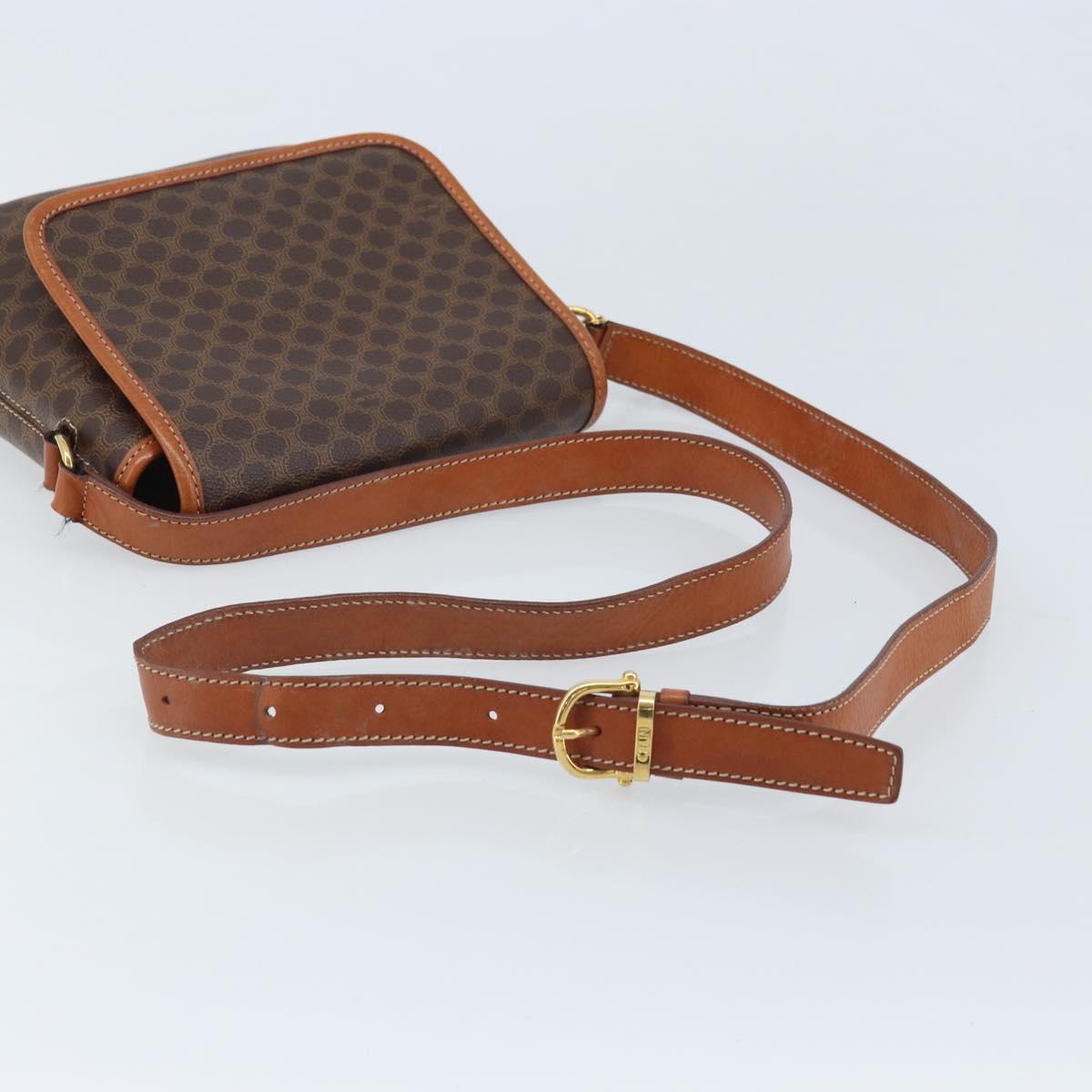 CELINE Macadam Canvas Shoulder Bag PVC Leather Brown Gold Auth YKZ455A