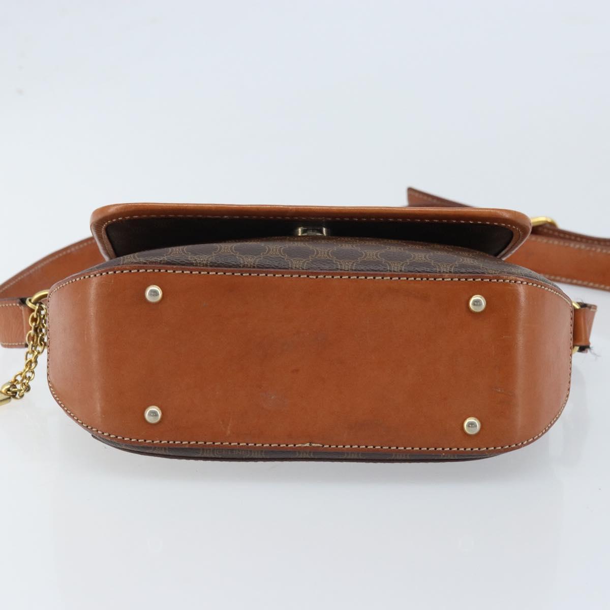 CELINE Macadam Canvas Shoulder Bag PVC Leather Brown Gold Auth YKZ455A