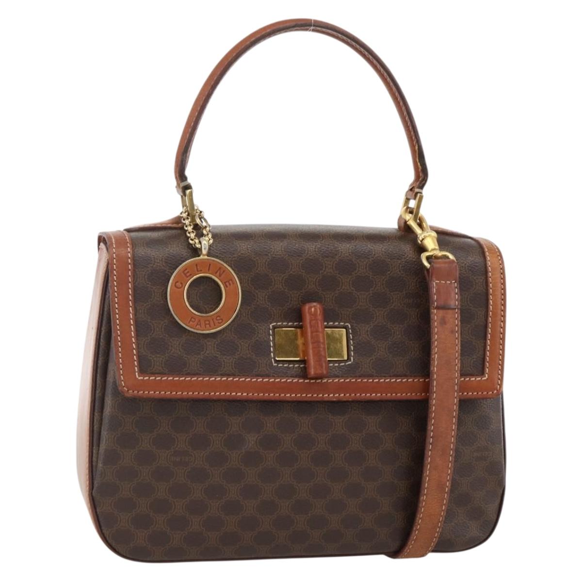 CELINE Macadam Canvas Hand Bag PVC Leather 2way Brown Gold Auth YKZ459