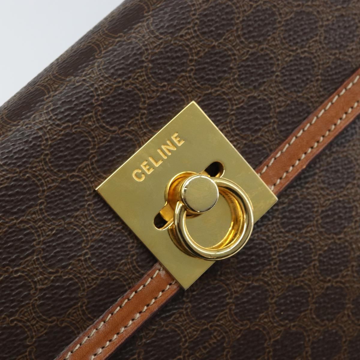 CELINE Macadam Canvas Hand Bag PVC Leather Brown Gold Auth YKZ473A