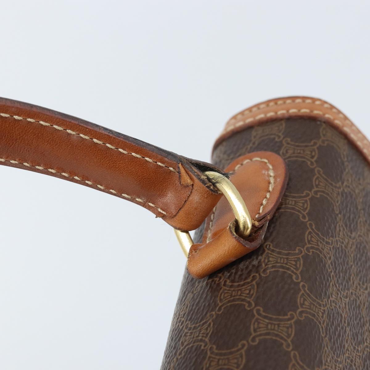 CELINE Macadam Canvas Hand Bag PVC Leather Brown Gold Auth YKZ473A