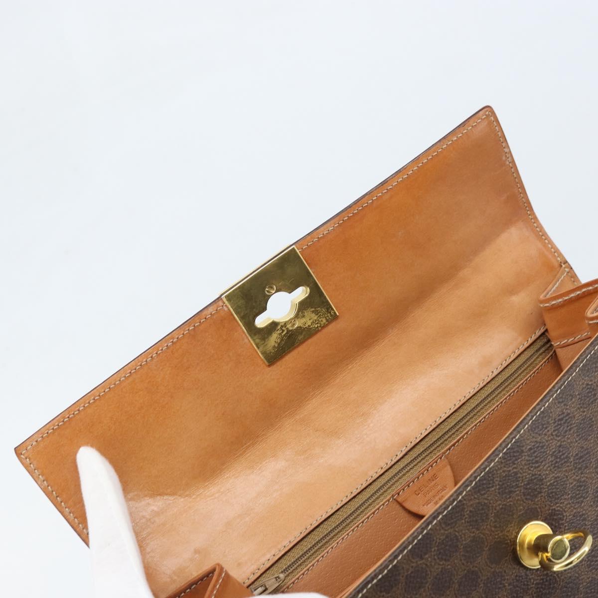 CELINE Macadam Canvas Hand Bag PVC Leather Brown Gold Auth YKZ473A