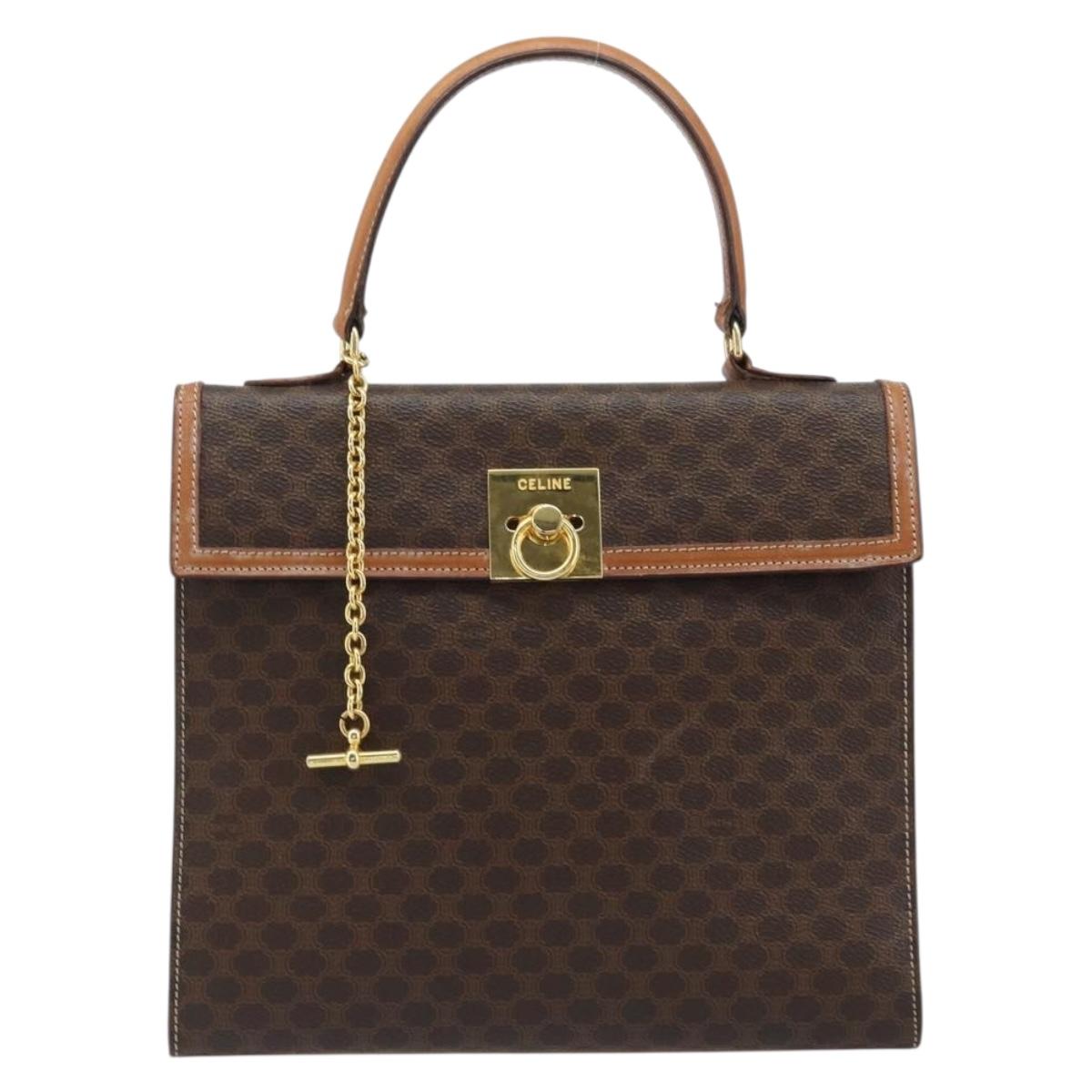 CELINE Macadam Canvas Hand Bag PVC Leather Brown Gold Auth YKZ473A