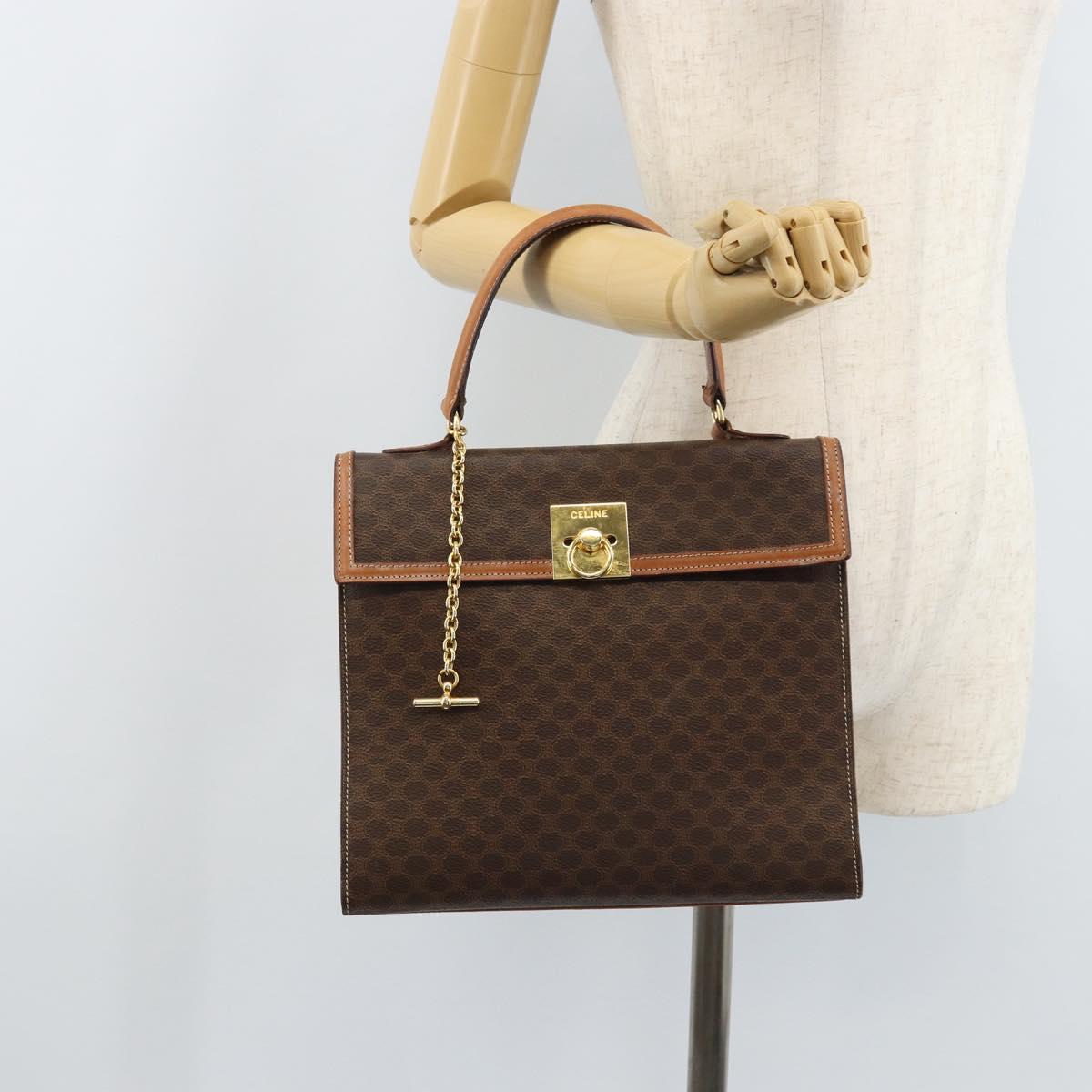 CELINE Macadam Canvas Hand Bag PVC Leather Brown Gold Auth YKZ473A