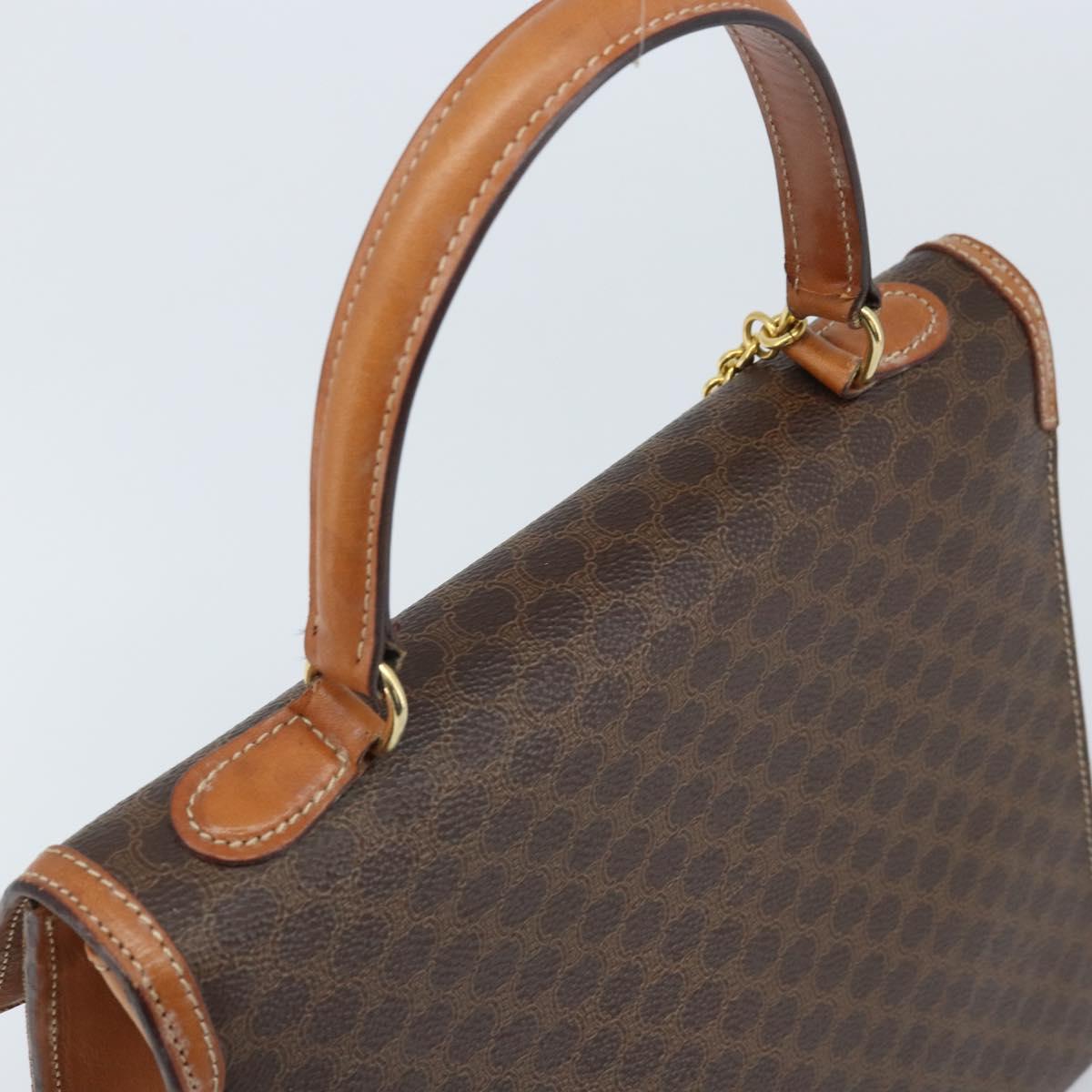 CELINE Macadam Canvas Hand Bag PVC Leather Brown Gold Auth YKZ473A