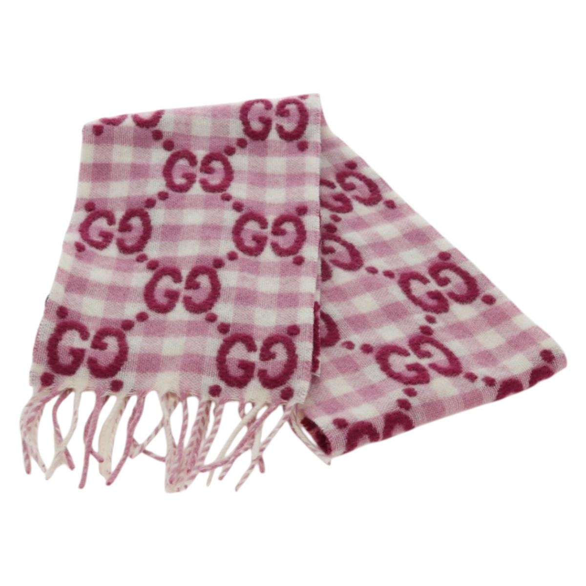 GUCCI GG Scarf Wool Pink Auth YKZ483M