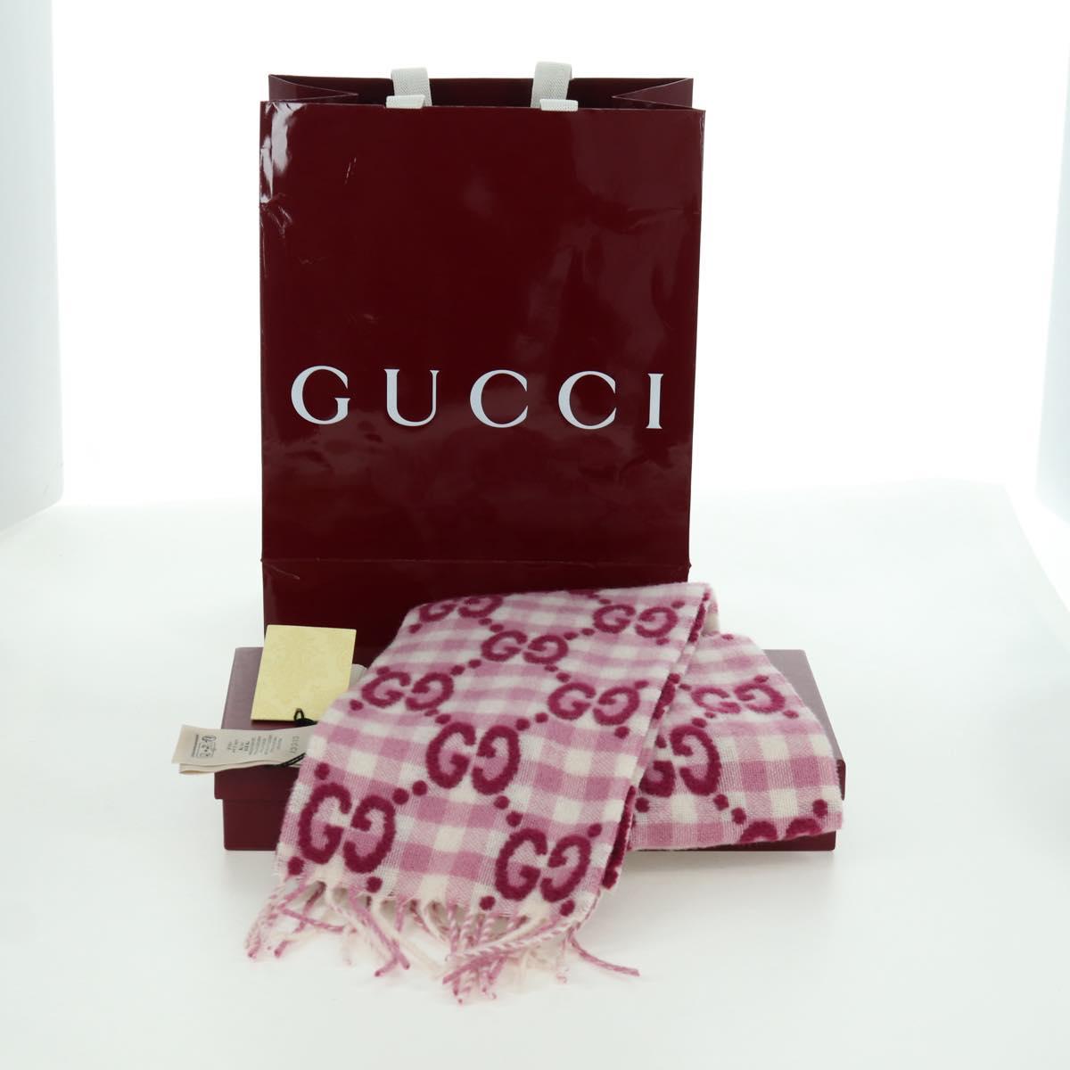 GUCCI GG Scarf Wool Pink Auth YKZ483M