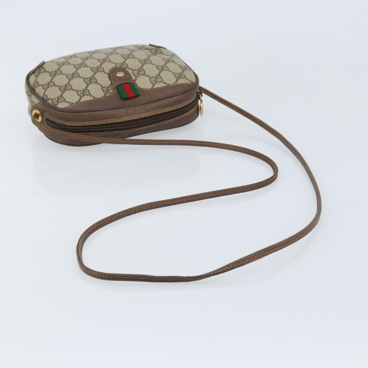 GUCCI GG Supreme Web Sherry Line Bag PVC Beige Gold 156 02 066 Auth YKZ499