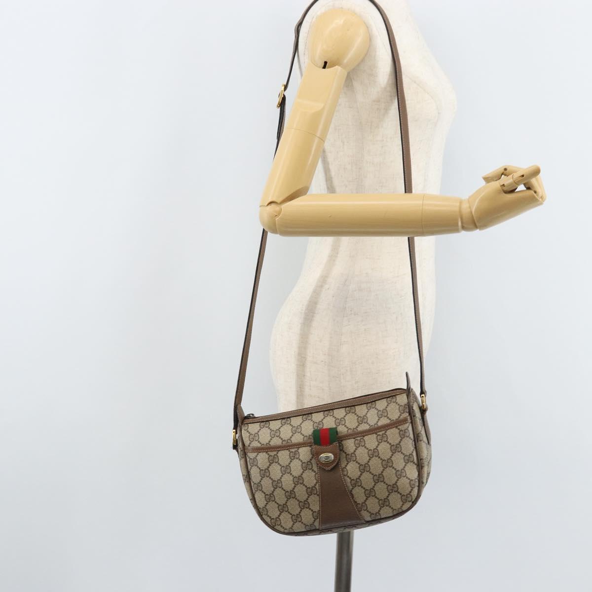 GUCCI GG Supreme Web Sherry Line Bag PVC Beige Gold 89 02 032 Auth YKZ514