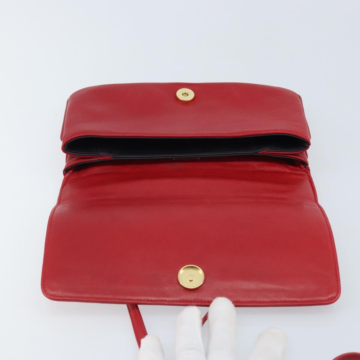 BALLY Hand Bag Leather 2way Red Gold Auth YKZ519A