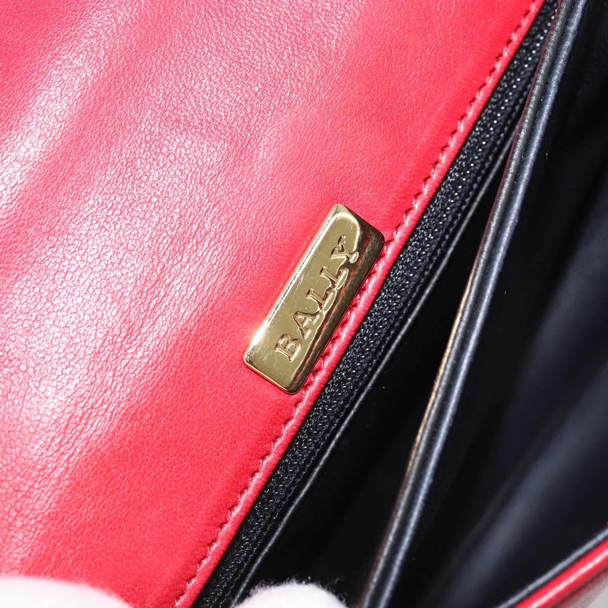 BALLY Hand Bag Leather 2way Red Gold Auth YKZ519A