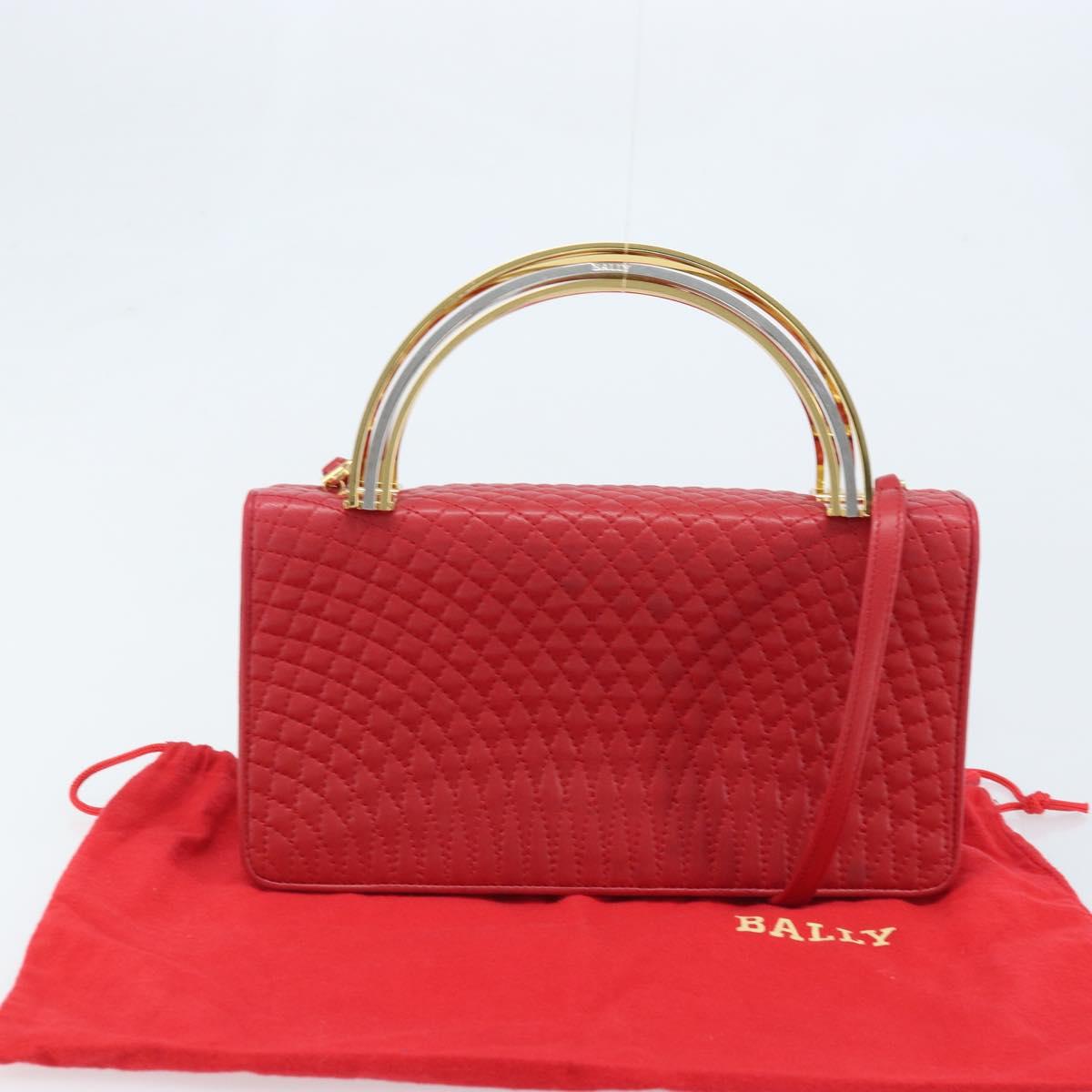 BALLY Hand Bag Leather 2way Red Gold Auth YKZ519A