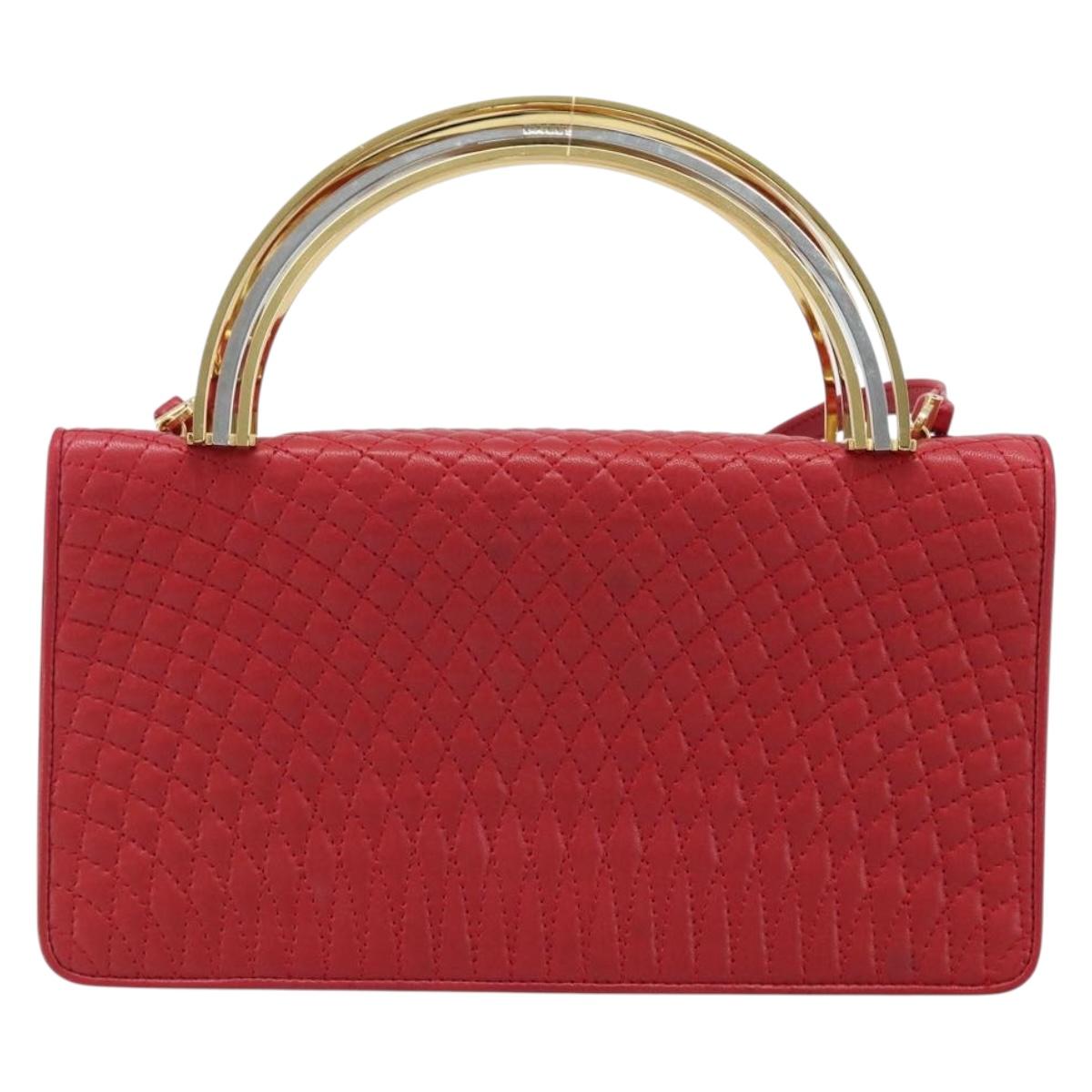 BALLY Hand Bag Leather 2way Red Gold Auth YKZ519A
