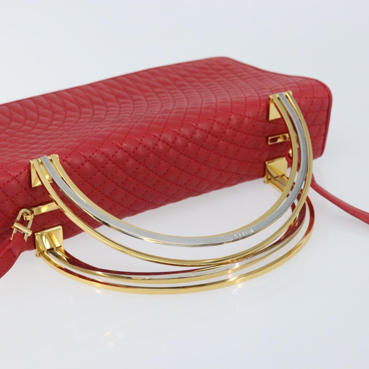 BALLY Hand Bag Leather 2way Red Gold Auth YKZ519A