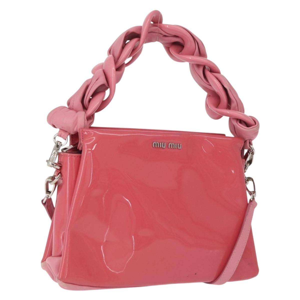 Miu Miu Hand Bag Patent leather 2way Pink Silver Auth YKZ520