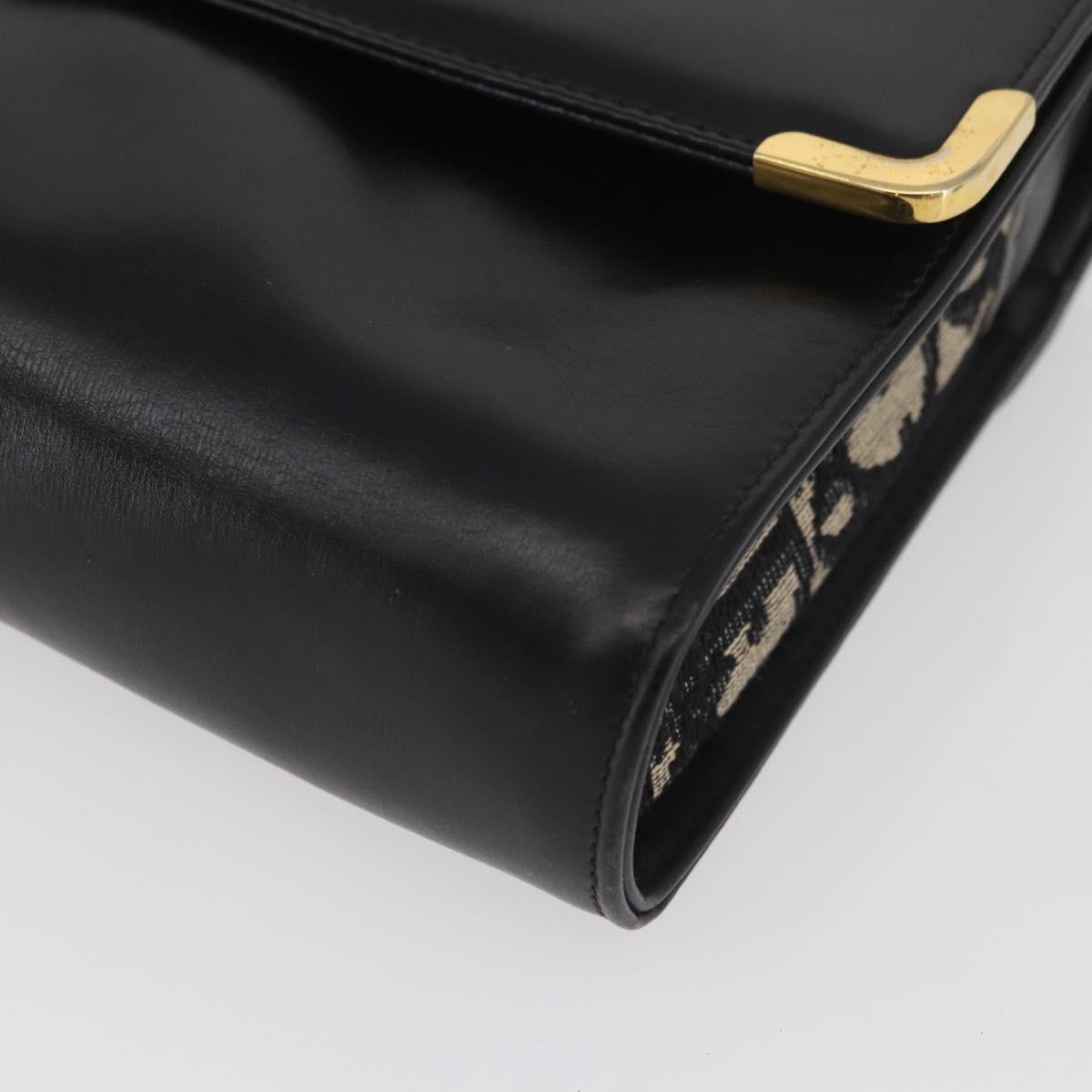 Christian Dior Hand Bag Calf Skin 2way Black Gold Auth YKZ522
