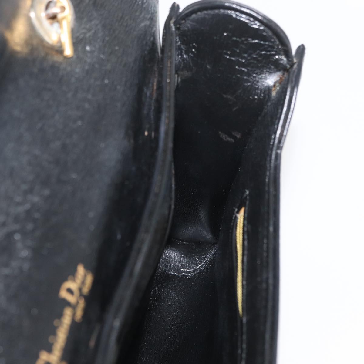 Christian Dior Hand Bag Calf Skin 2way Black Gold Auth YKZ522