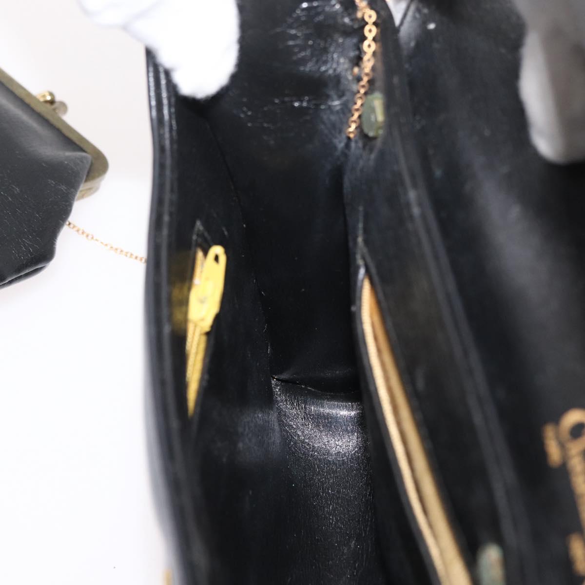 Christian Dior Hand Bag Calf Skin 2way Black Gold Auth YKZ522