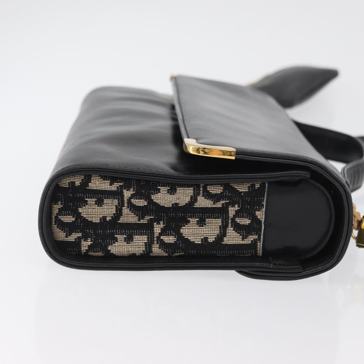 Christian Dior Hand Bag Calf Skin 2way Black Gold Auth YKZ522