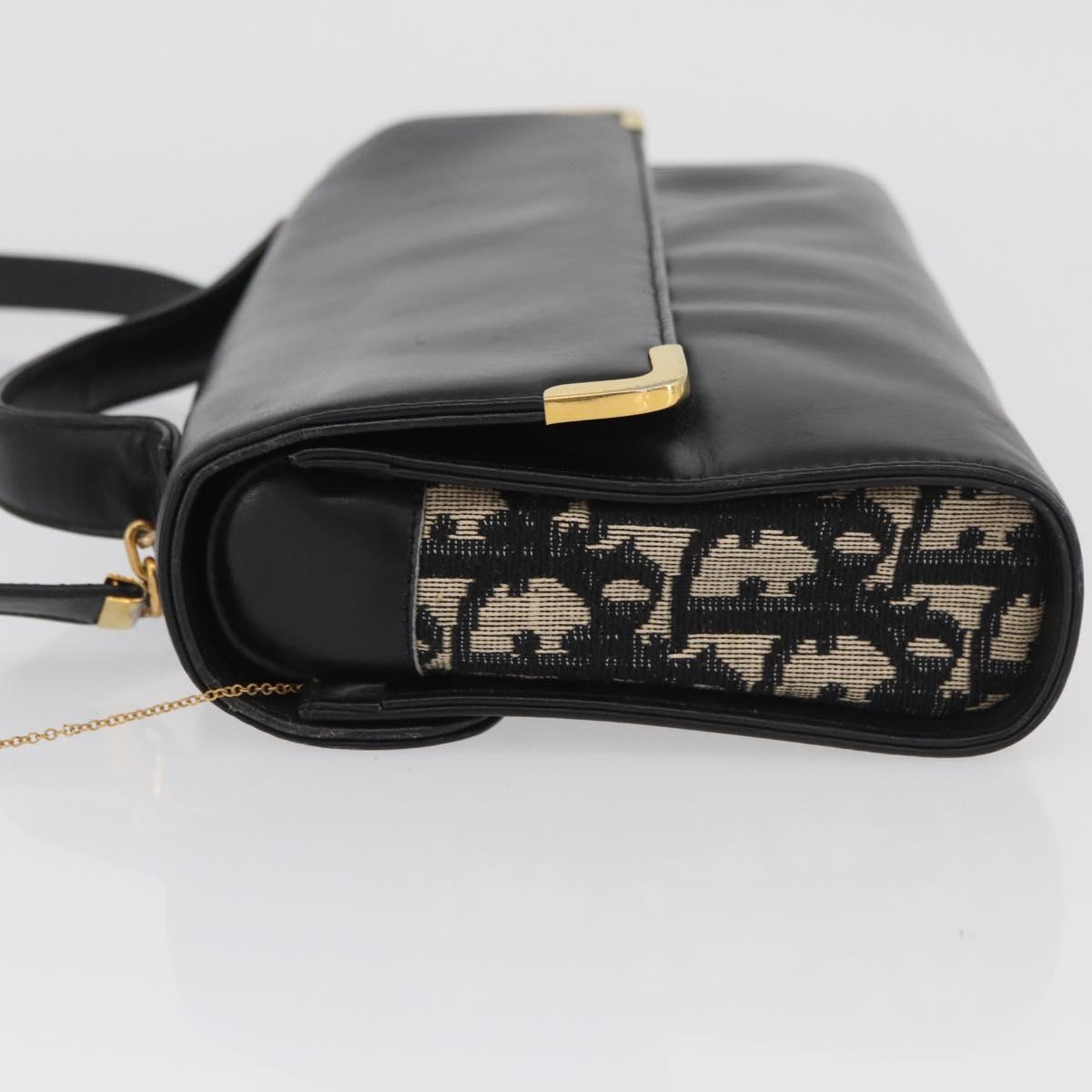 Christian Dior Hand Bag Calf Skin 2way Black Gold Auth YKZ522