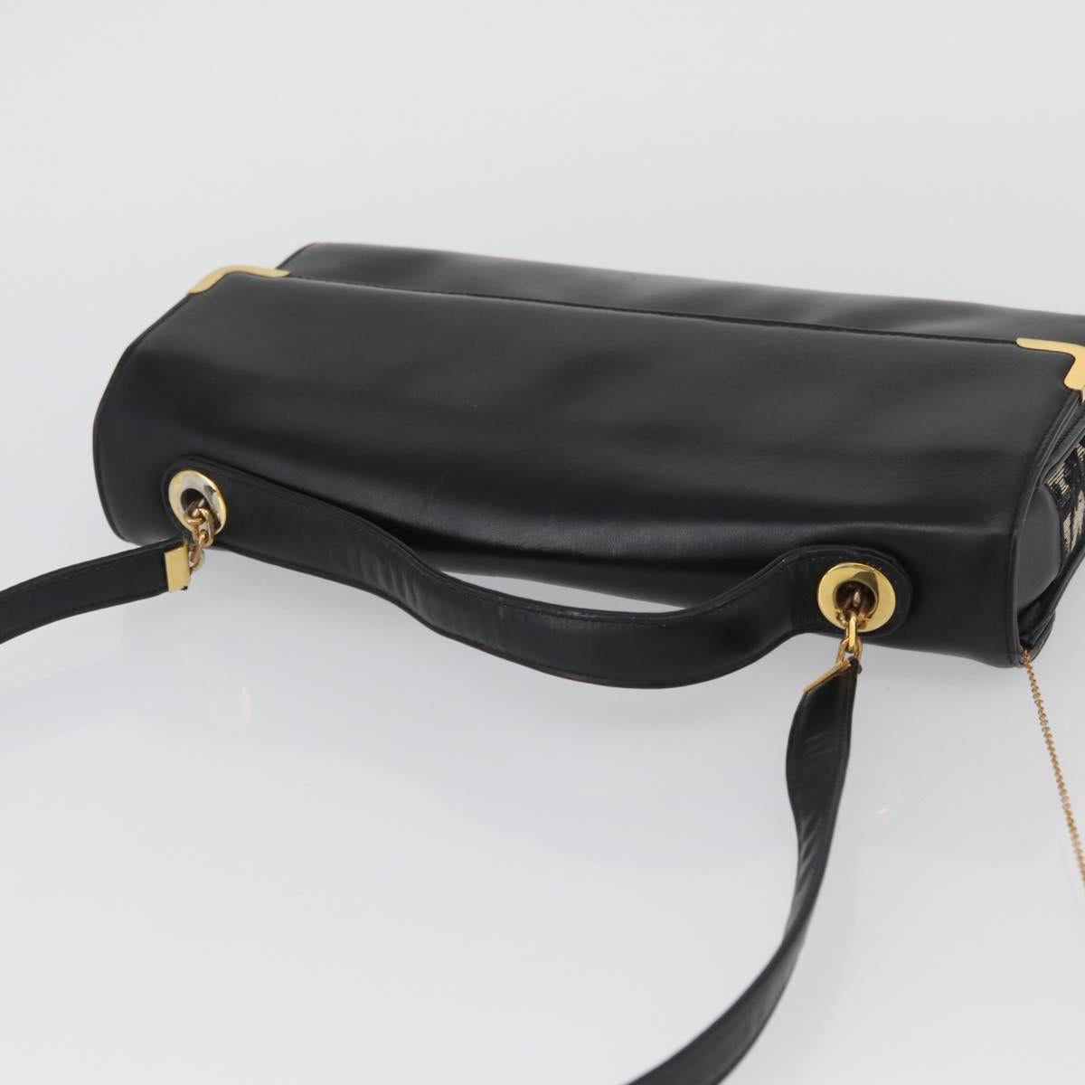 Christian Dior Hand Bag Calf Skin 2way Black Gold Auth YKZ522