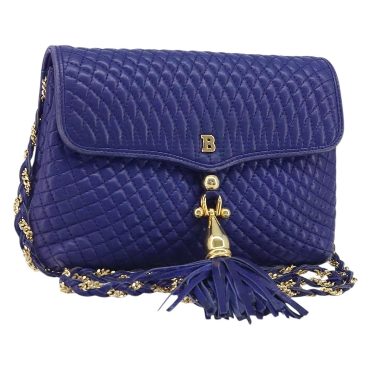 BALLY Chain Shoulder Bag Leather Purple Gold Auth YKZ523A
