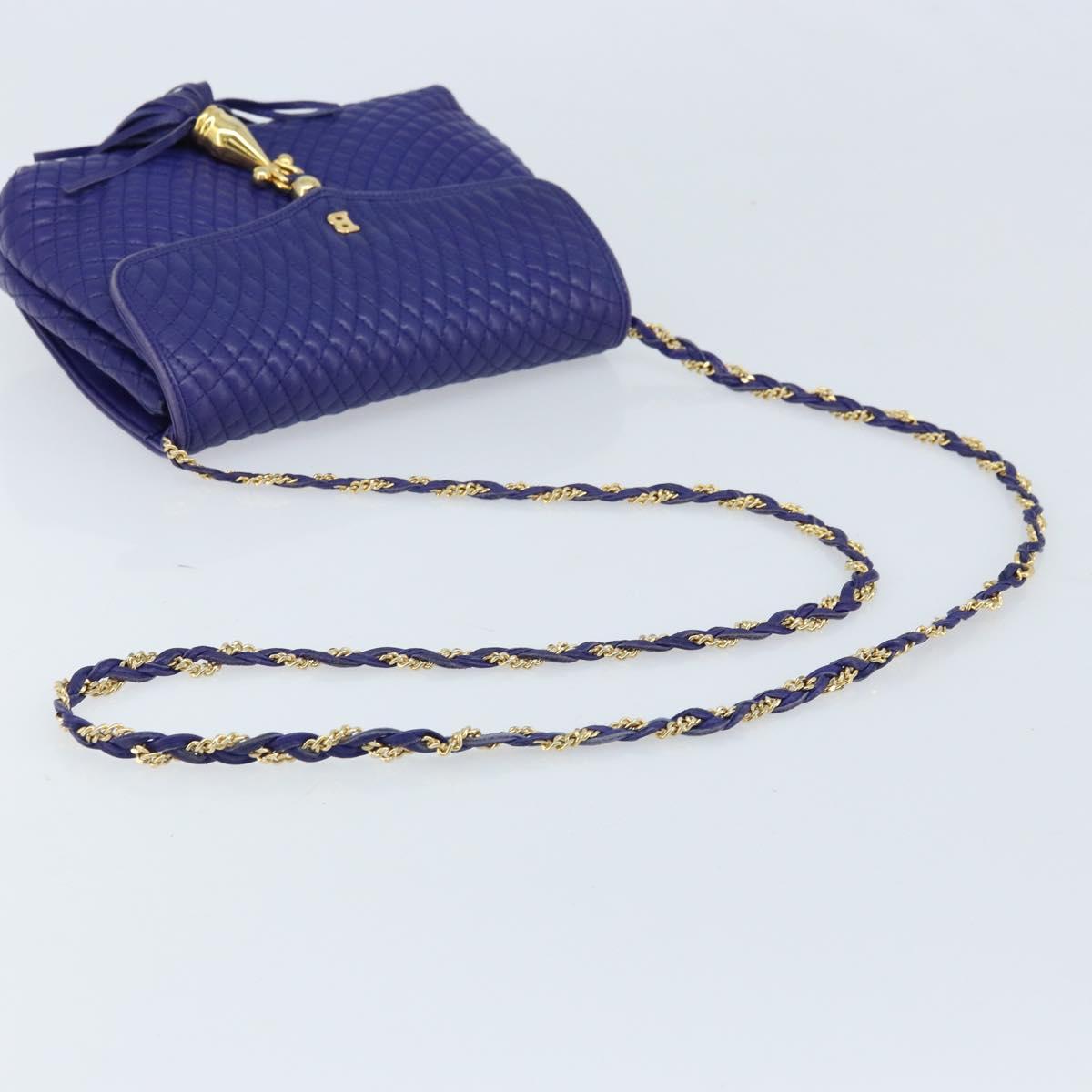 BALLY Chain Shoulder Bag Leather Purple Gold Auth YKZ523A