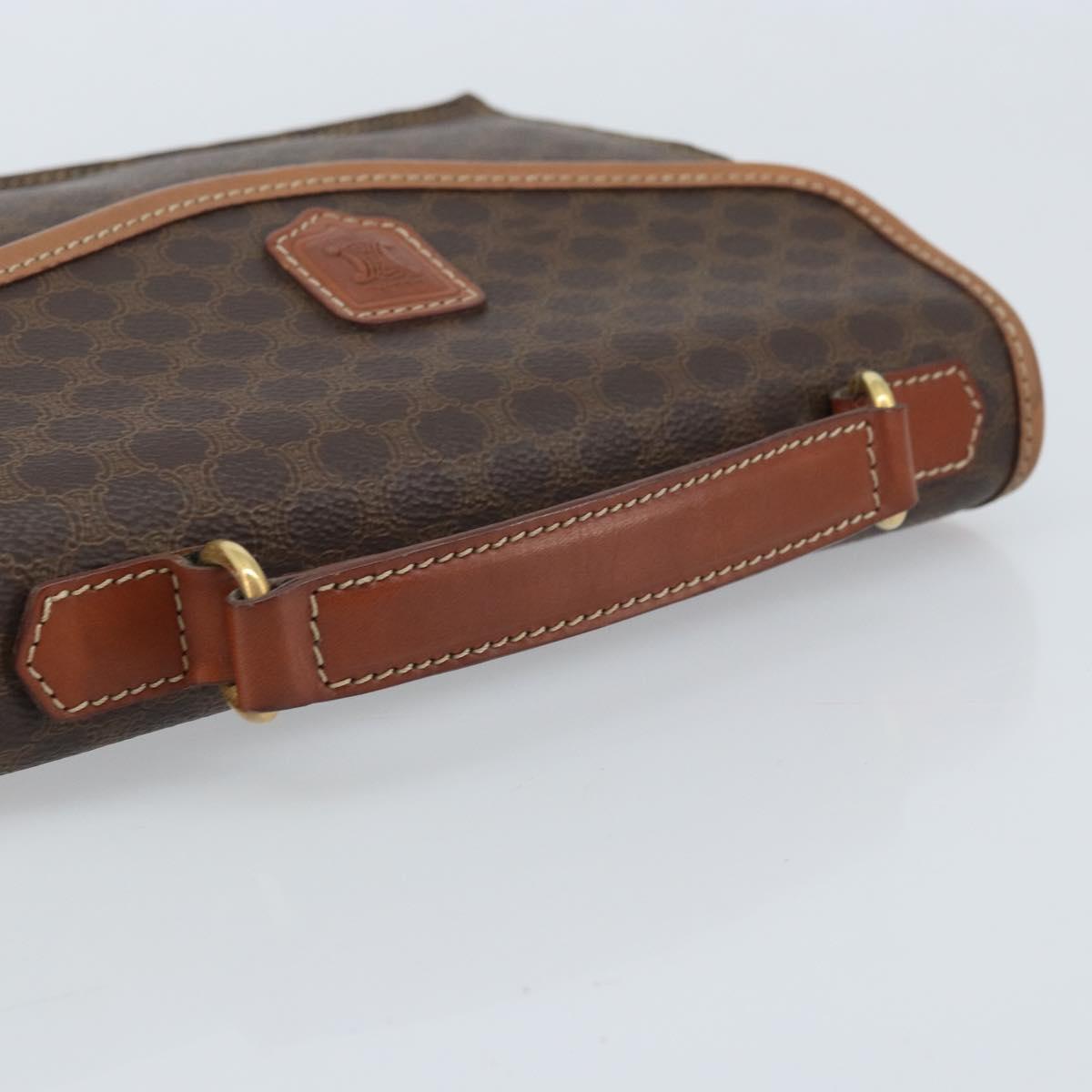 CELINE Macadam Canvas Hand Bag PVC Leather Brown Gold Auth YKZ531A