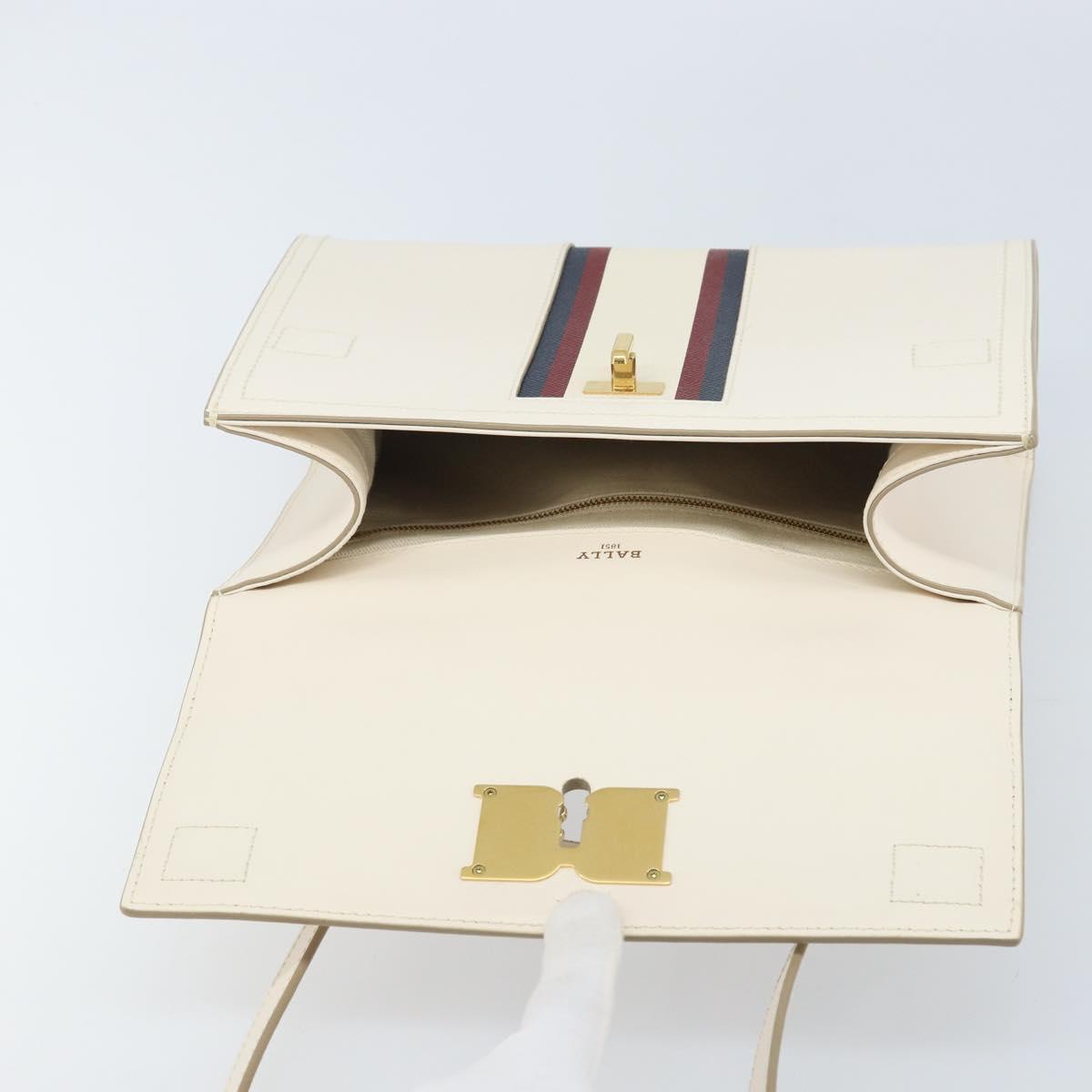 BALLY Hand Bag Leather 2way White Gold Auth YKZ532A