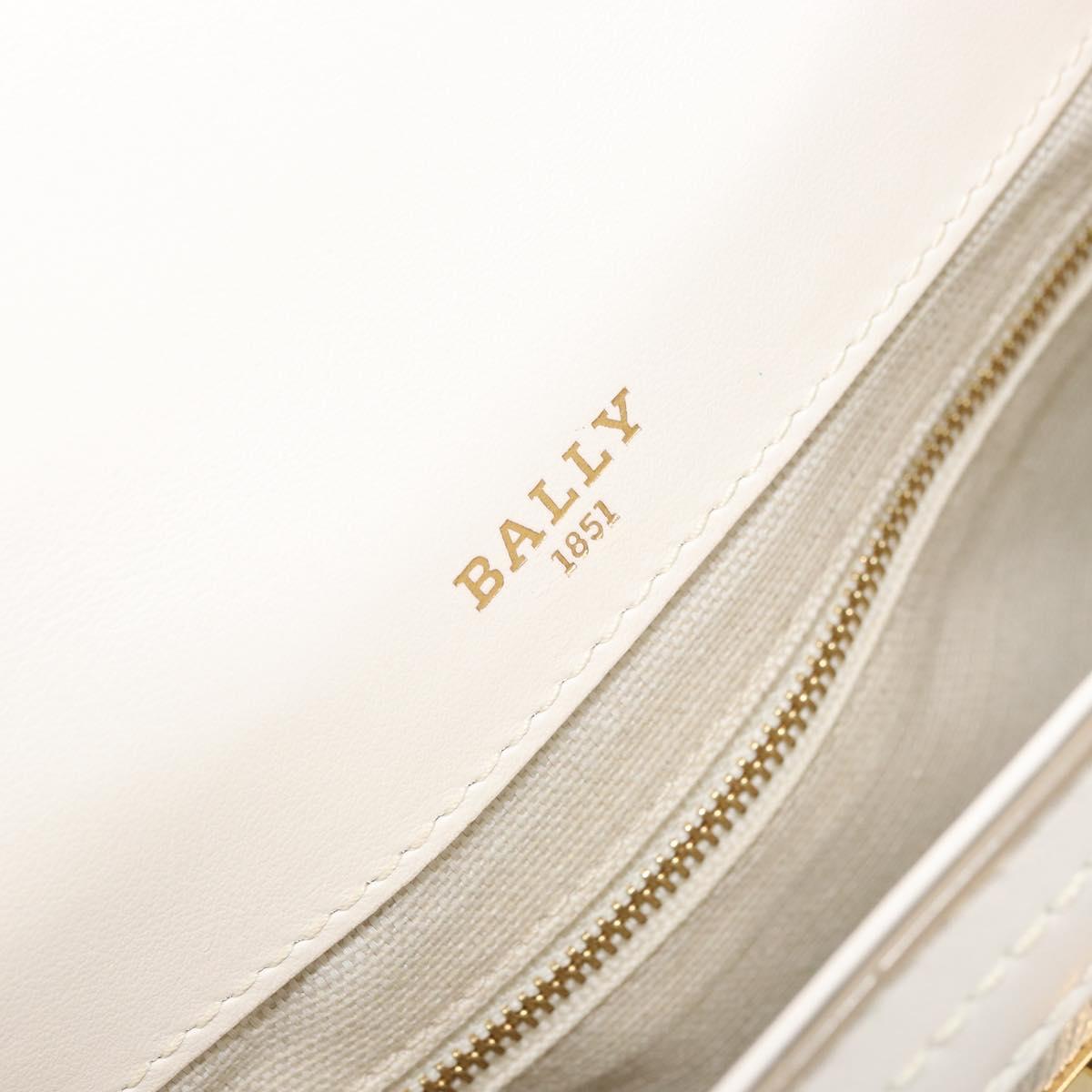 BALLY Hand Bag Leather 2way White Gold Auth YKZ532A