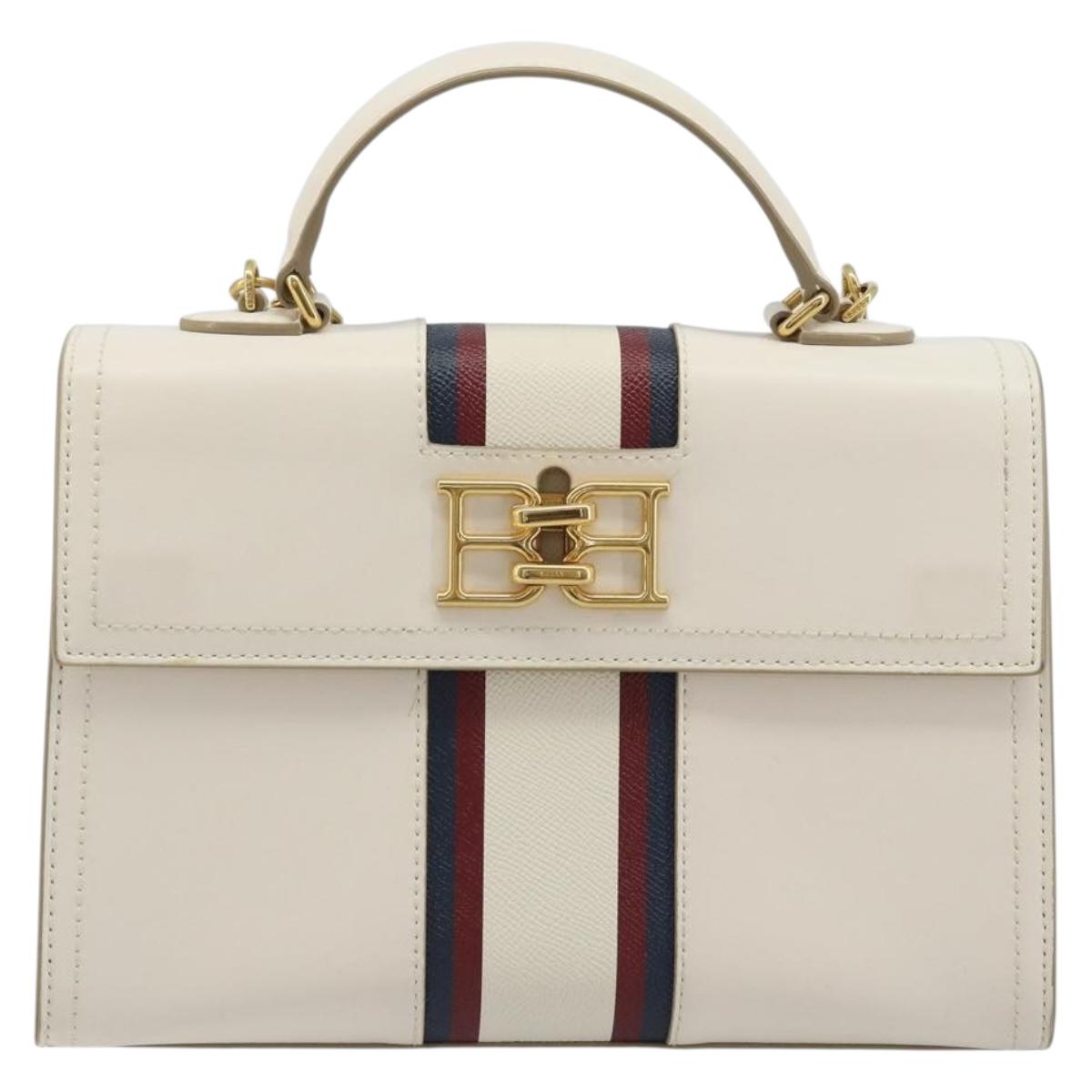 BALLY Hand Bag Leather 2way White Gold Auth YKZ532A