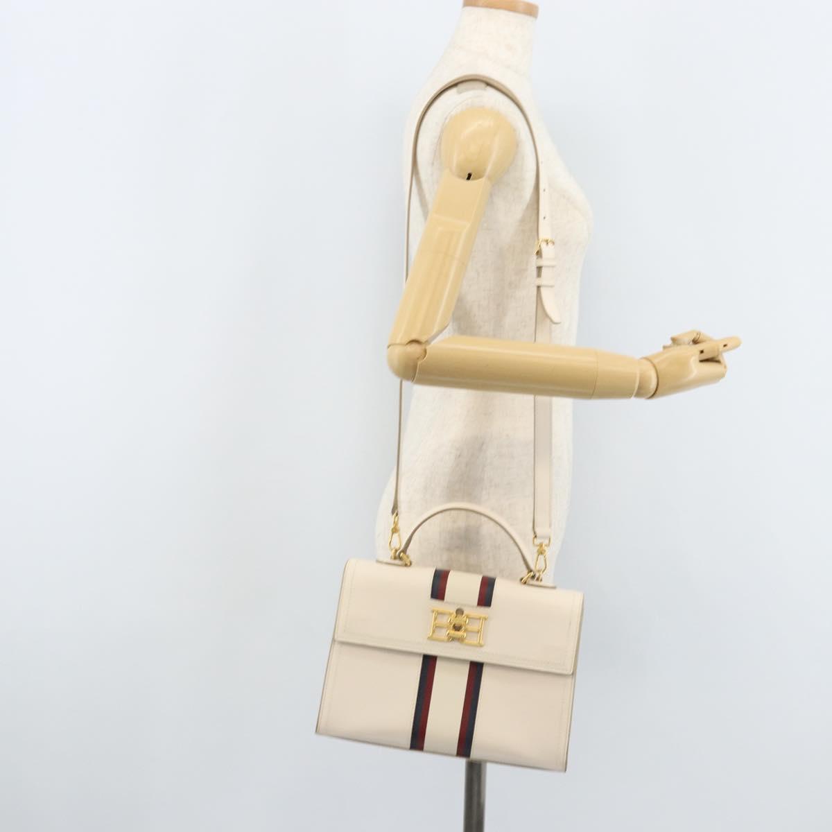 BALLY Hand Bag Leather 2way White Gold Auth YKZ532A