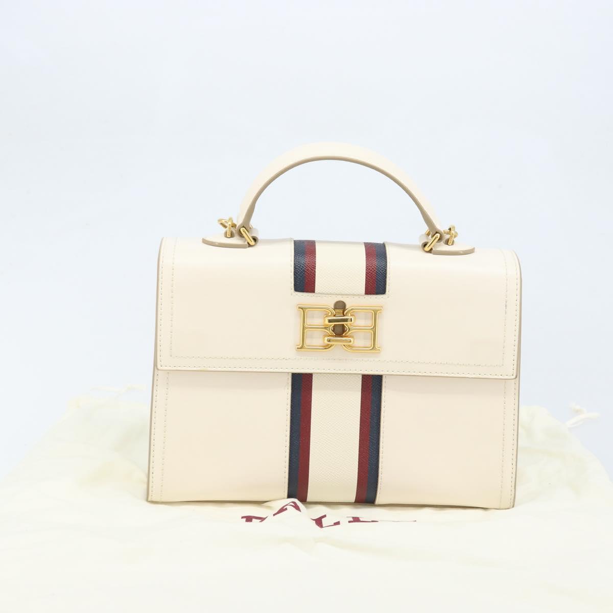 BALLY Hand Bag Leather 2way White Gold Auth YKZ532A