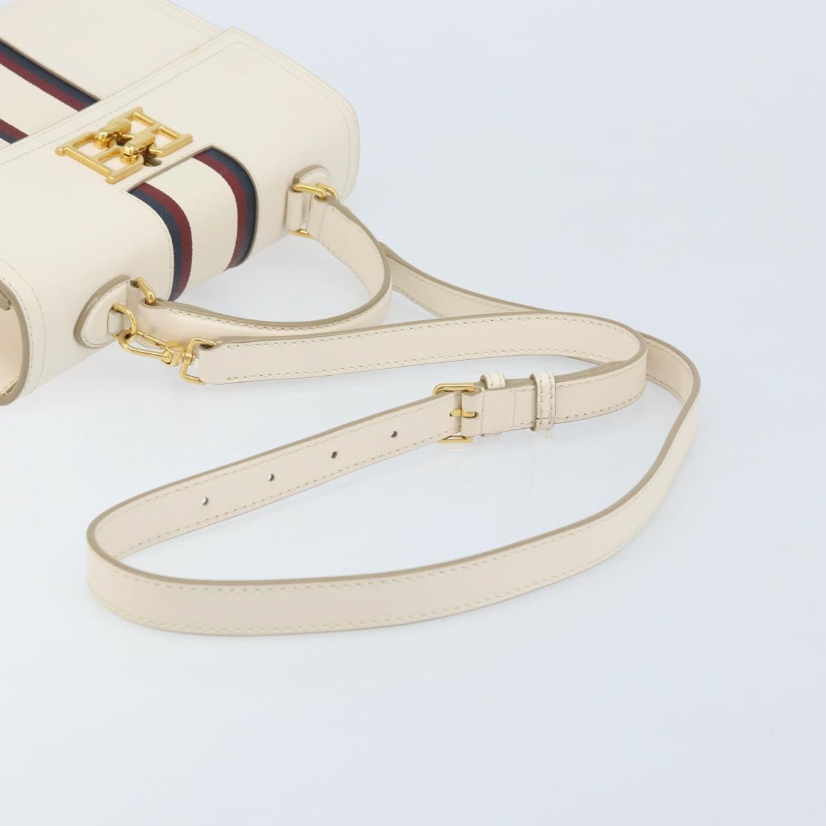 BALLY Hand Bag Leather 2way White Gold Auth YKZ532A