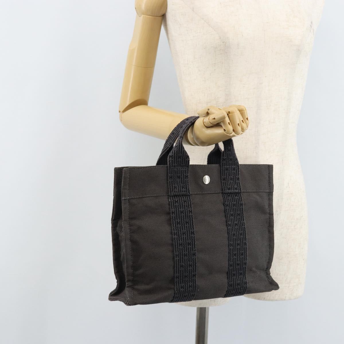 HERMES Her Line PM Hand Bag Canvas Gray Auth YKZ538A