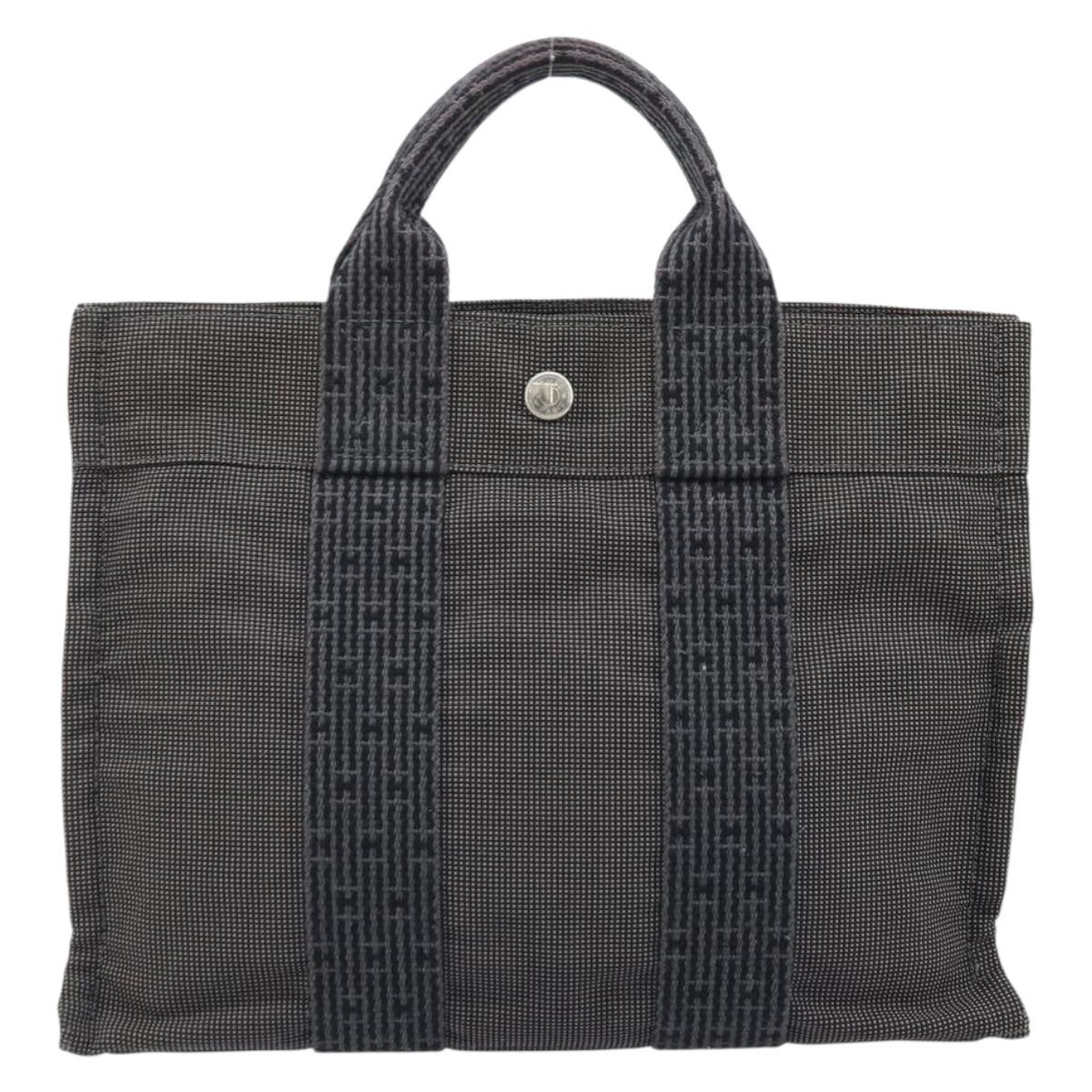 HERMES Her Line PM Hand Bag Canvas Gray Auth YKZ538A