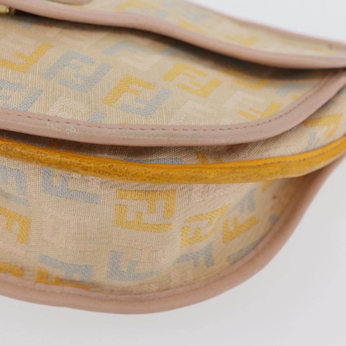 FENDI Zucchino Canvas Shoulder Bag Beige Gold Auth YKZ541A