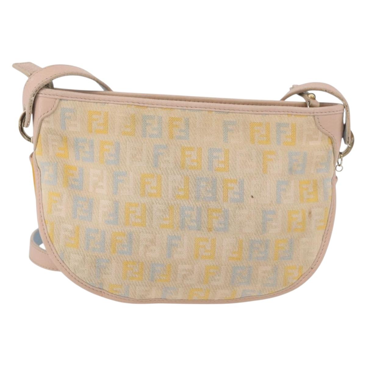 FENDI Zucchino Canvas Shoulder Bag Beige Gold Auth YKZ541A
