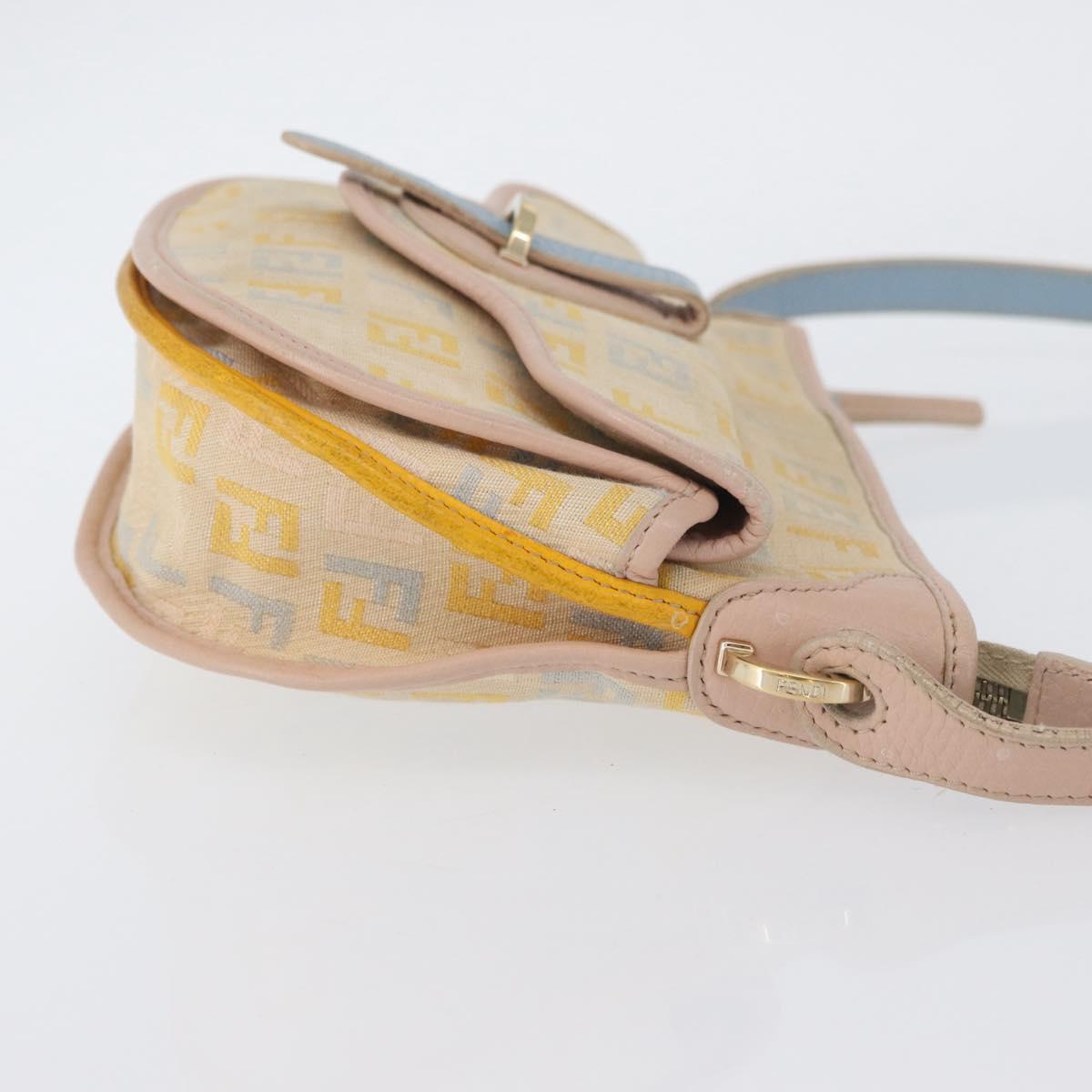 FENDI Zucchino Canvas Shoulder Bag Beige Gold Auth YKZ541A