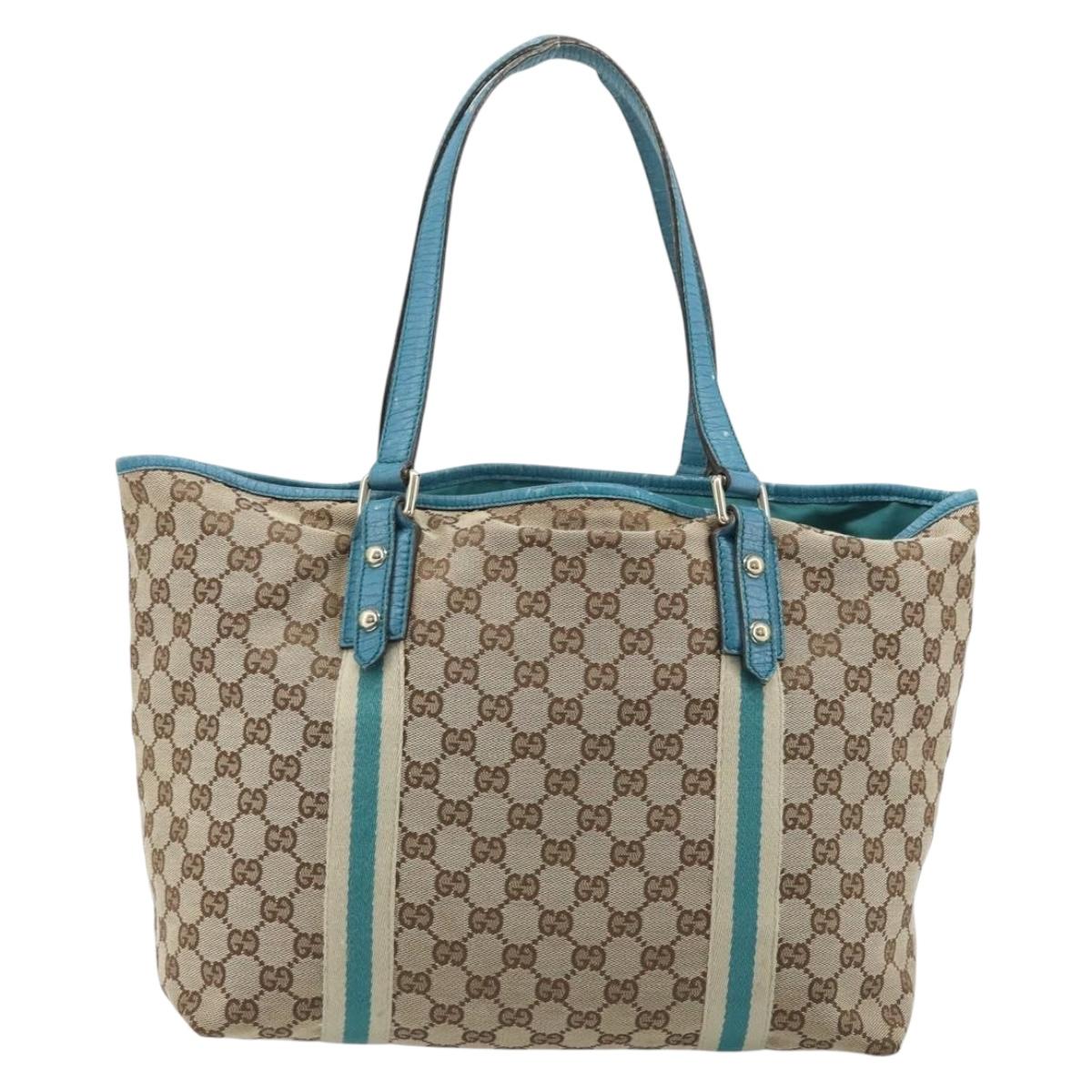 GUCCI GG Canvas Sherry Line Tote Bag Beige Gold 139260 Auth YKZ549