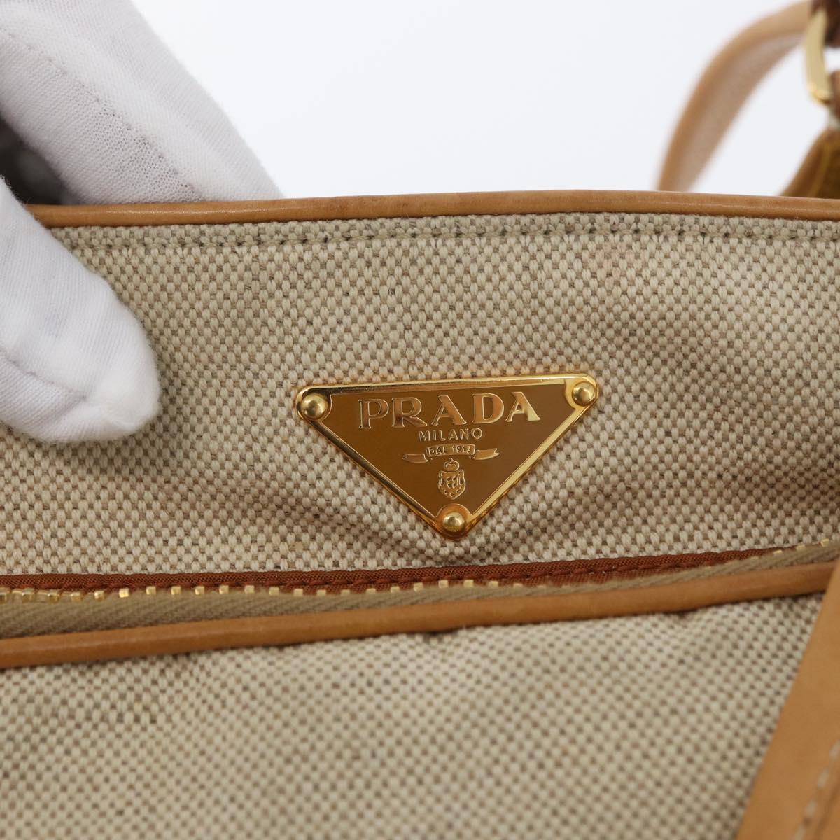 PRADA Hand Bag Canvas Gold Beige Auth YKZ552A
