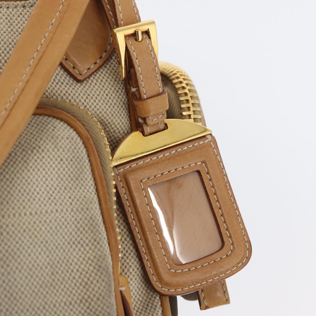 PRADA Hand Bag Canvas Gold Beige Auth YKZ552A